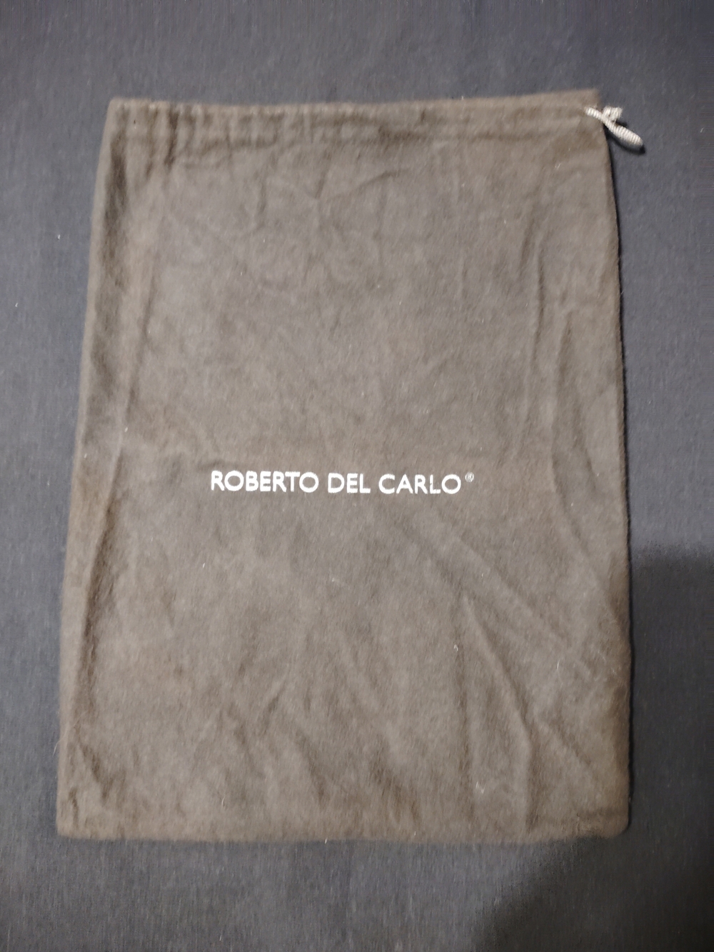 Roberto Del Carlo Grey Drawstring Dust Bag w/ White Logo